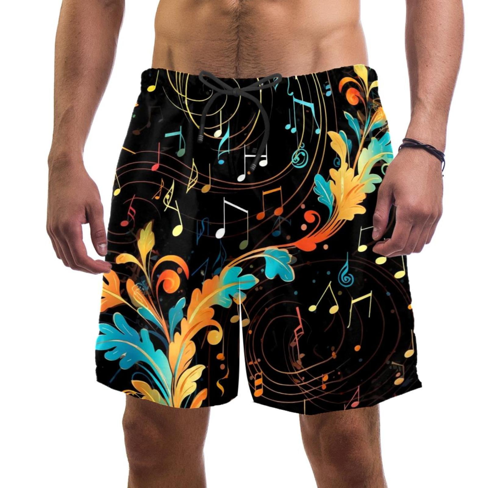 Colorful Music Notes Men's Swim Trunks, Quick Dry Swimwear Bathing Suit