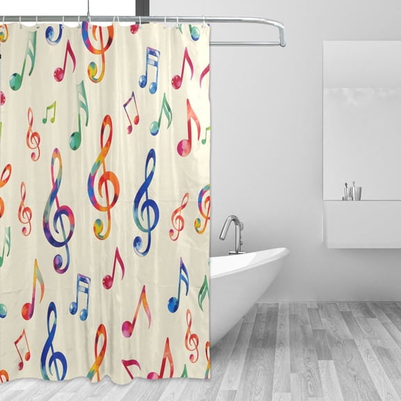 Colorful Music Notes Shower Curtains with 12 Hooks Waterproof Bathroom Decor 66" x 72"