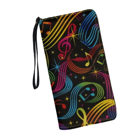 Colorful Music Notes Wallets for Womens Around Zipper Long Purse RFID Blocking Card Holder Clutch Bag Wristlet Wallet