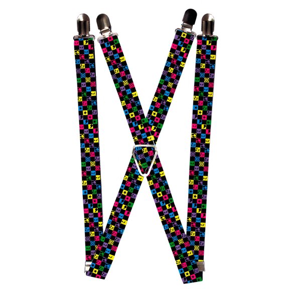 Colorful Music Notes and Stars Checkered Pattern Suspenders