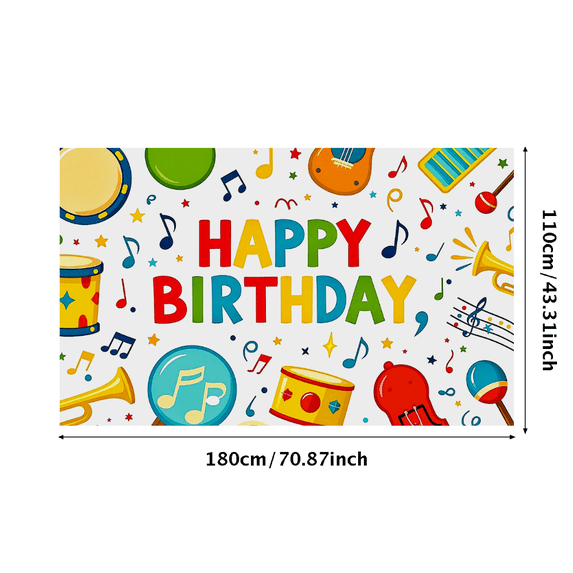 Colorful Music Themed Happy Birthday Banner Background Party Supplies Photography Props Decorations for Birthday Party Kids Celebration Event Photo Booth Decor