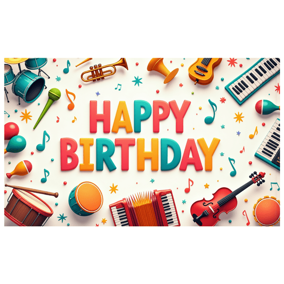 Colorful Musical Birthday Banner Decorative Instruments Happy Birthday Sign for Birthday Party Celebration Event Indoor Decoration