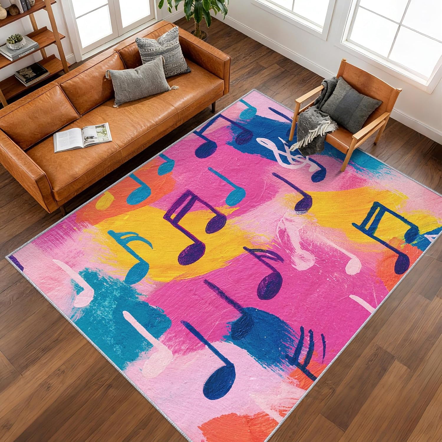 Colorful Musical Notes Area Rugs, Abstract Music Carpet, Washable Non ...