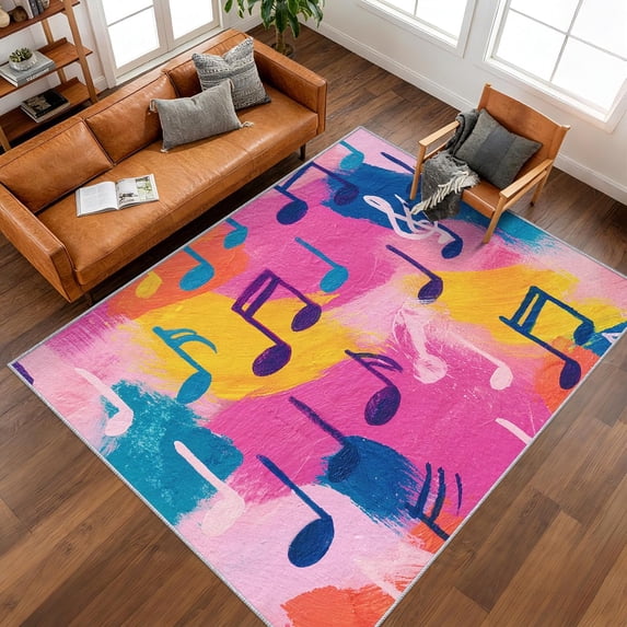 Washable Abstract Shape Rug Colorful Musical Notes Area Rugs, Abstract Music Carpet, Washable Non ...