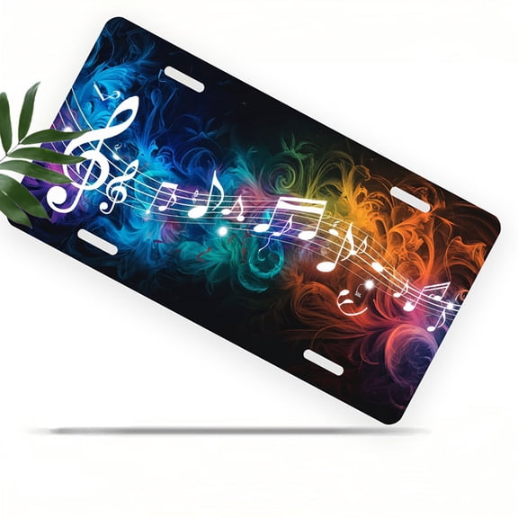 Colorful Musical Notes Funny Personalized License Plate Rust-proof Stainless Steel Metal License Plate Suitable For Men And Women 12.2" x 6.2"