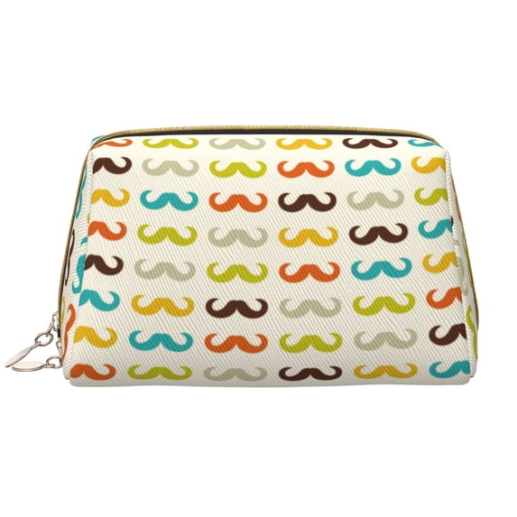 Colorful Mustache Makeup Bag, Large Capacity Travel Cosmetic Bag for Women Girls- Travel Toiletry Bag Leather Portable Waterproof Makeup Case Organizer with Handle