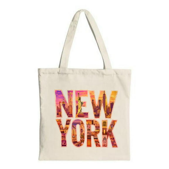Colorful ' NEW YORK ' Tote Bag with iconic landmarks like the perfect for shopping & travel