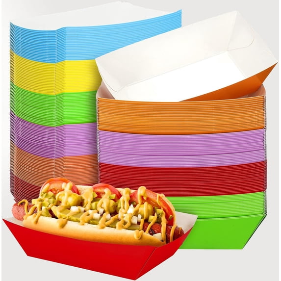 Colorful Nacho Boats Trays Disposable Paper Food Trays Paper Boats Plates Containers Disposable Serving Basket for Nachos Hot Dog Snack Sandwich Burger BBQ Dessert Popcorn Taco