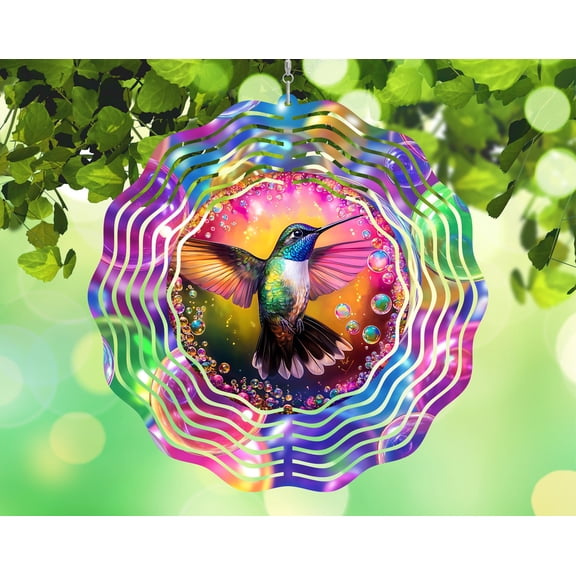 Colorful Nature Soap Bubbles 3D Wind Spinner Hummingbird Decor