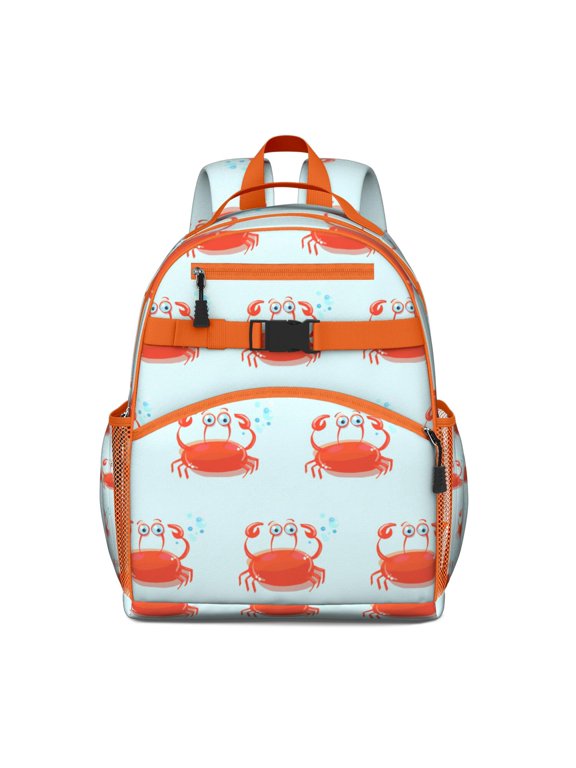 Colorful Nautical Crab Students Backpack, Tropical Sea Life Watercolor Cartoon Vintage Ocean Marine Beach Cute Pattern