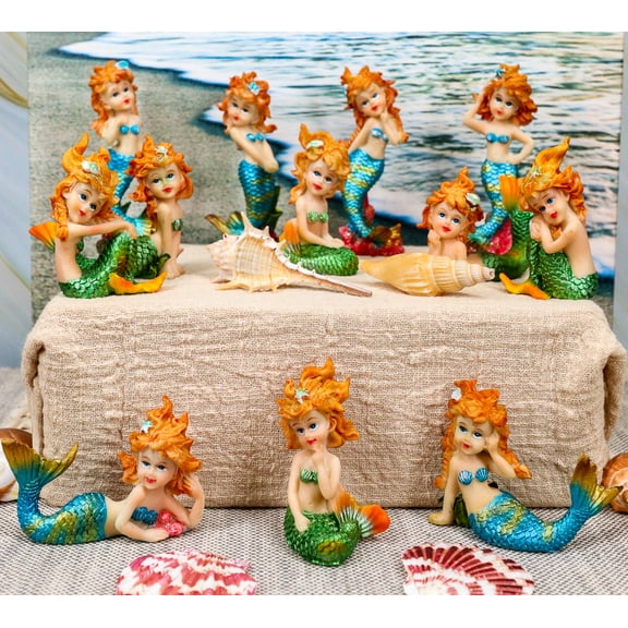 Colorful Nautical Ocean Coral Reef Mermaid Mergirls Miniature Figurine Set of 12