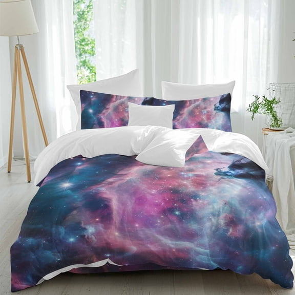 Colorful Nebulae Full Size Comforter Set, Shiny Gradient Pink Blue Purple Cosmos Sky Star Bedding for All Seasons, 4 Pcs Bed Set, 1Quiltcover (86"x86") ,1Sheet(80"x116"), 2Pillowcases (30"x20")