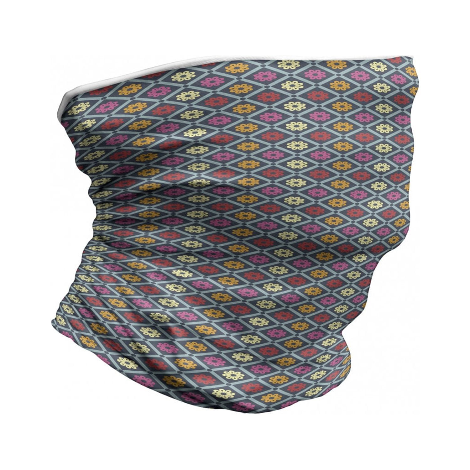 Colorful Neck Gaiter, Checkered Floral Retro, Unisex, Multicolor, by