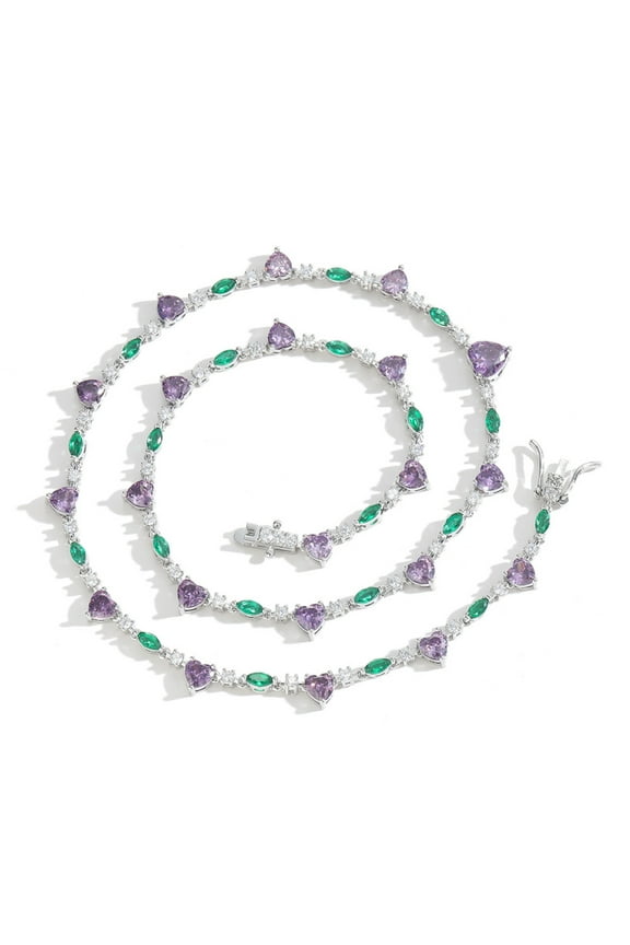 Colorful Necklace for Women 18K Gold Plated Lab Diamond Tennis Necklace Chain Different Shapes CZ Necklaces for Women Party Prom Gemstone Necklaces