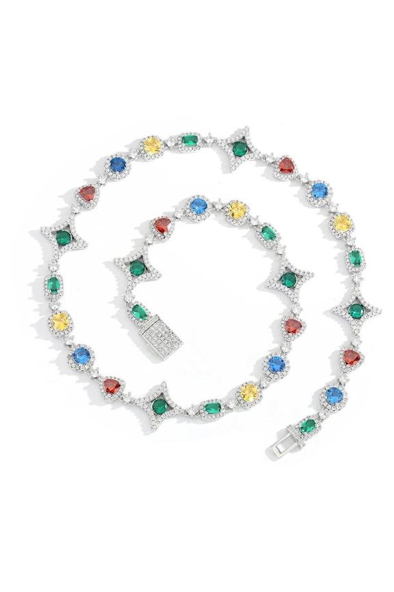 Colorful Necklace for Women White/Gold Gemstone Necklace Sparkly CZ Necklaces for Women Prom Party Jewelry