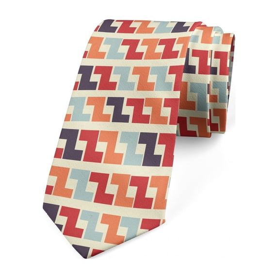 Colorful Necktie, Retro Geometric Zigzag, Dress Tie, 3.7", Multicolor, by Ambesonne