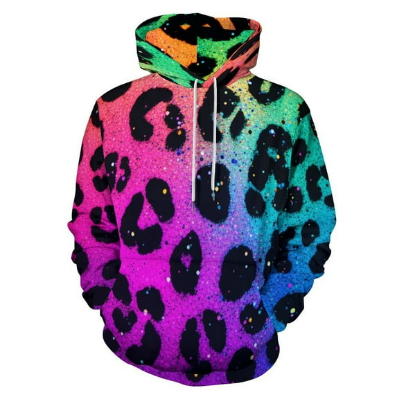 Colorful Neon Animal Print Pattern Men's Women Vintage 3D Hooded Sweatshirt - All-Season Loose Fit Streetwear