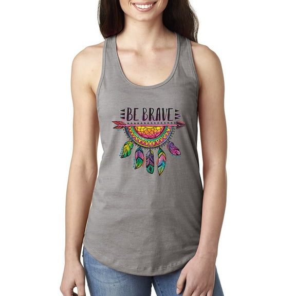 Colorful Neon Be Brave Dreamcatcher | Dean Russo Art Pop Culture Ladies Racerback Tank Top, Heather Grey, Large