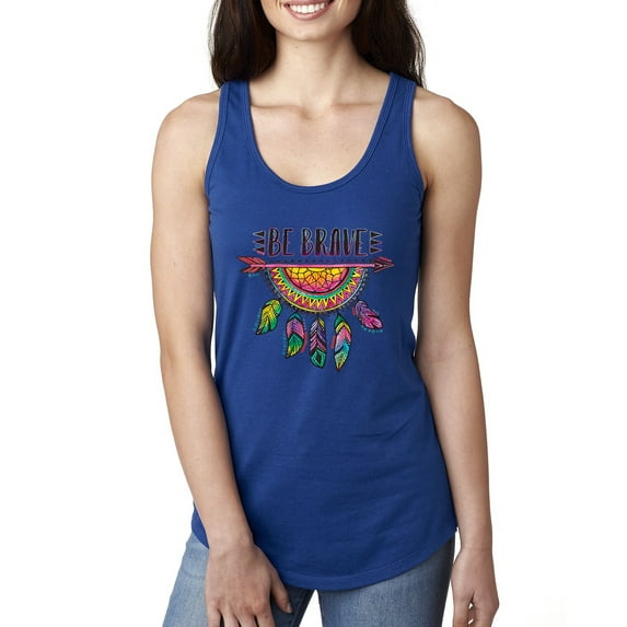 Colorful Neon Be Brave Dreamcatcher | Dean Russo Art Pop Culture Ladies Racerback Tank Top, Royal, Large