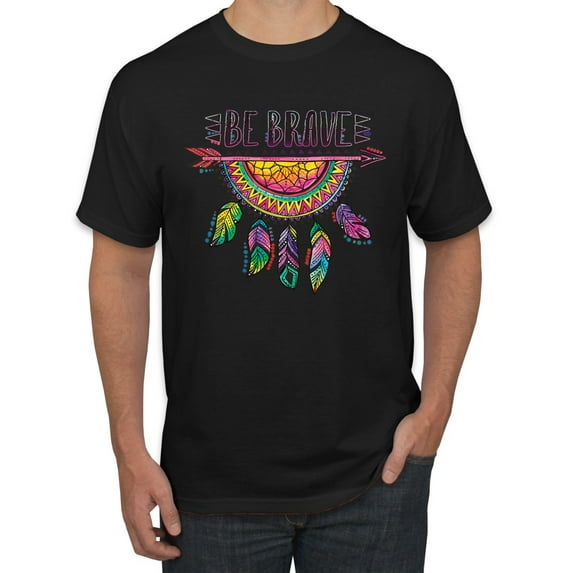 Colorful Neon Be Brave Dreamcatcher | Dean Russo Art Pop Culture Men's T-Shirt, Black, Medium