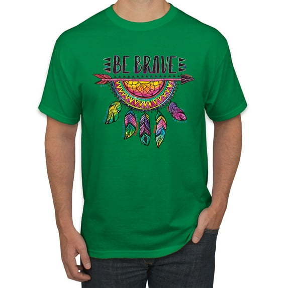 Colorful Neon Be Brave Dreamcatcher | Dean Russo Art Pop Culture Men's T-Shirt, Kelly, XX-Large