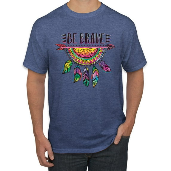Colorful Neon Be Brave Dreamcatcher | Dean Russo Art Pop Culture Men's T-Shirt, Vintage Heather Blue, Small