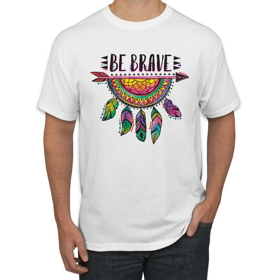 Colorful Neon Be Brave Dreamcatcher | Dean Russo Art Pop Culture Men's T-Shirt, White, X-Large