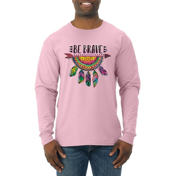 Colorful Neon Be Brave Dreamcatcher | Dean Russo Art Pop Culture Mens Long Sleeve Shirt, Light Pink, Large