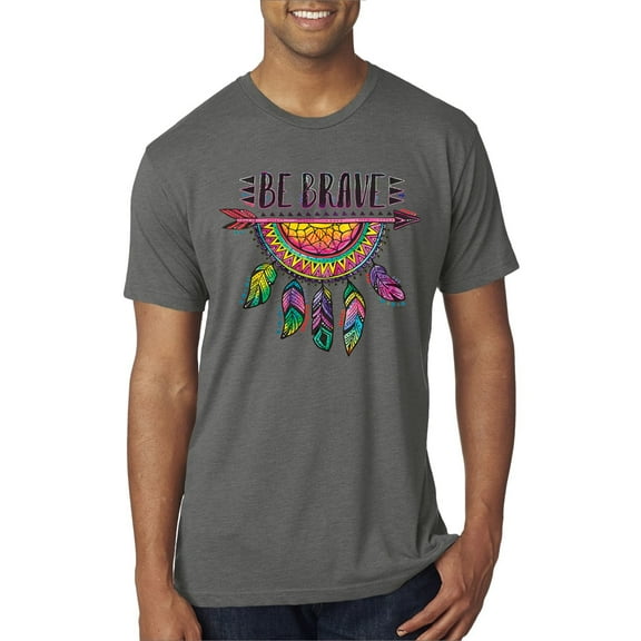 Colorful Neon Be Brave Dreamcatcher | Dean Russo Art Pop Culture Mens Premium Tri Blend T-Shirt, Dark Heather, Large