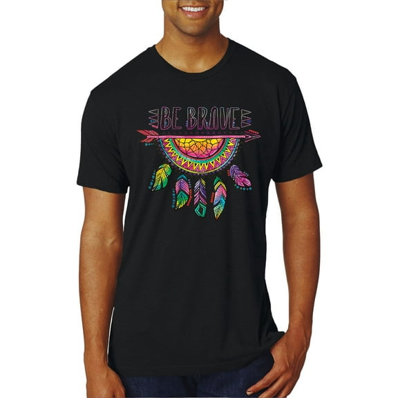 Colorful Neon Be Brave Dreamcatcher | Dean Russo Art Pop Culture Mens Premium Tri Blend T-Shirt, True Black, Medium
