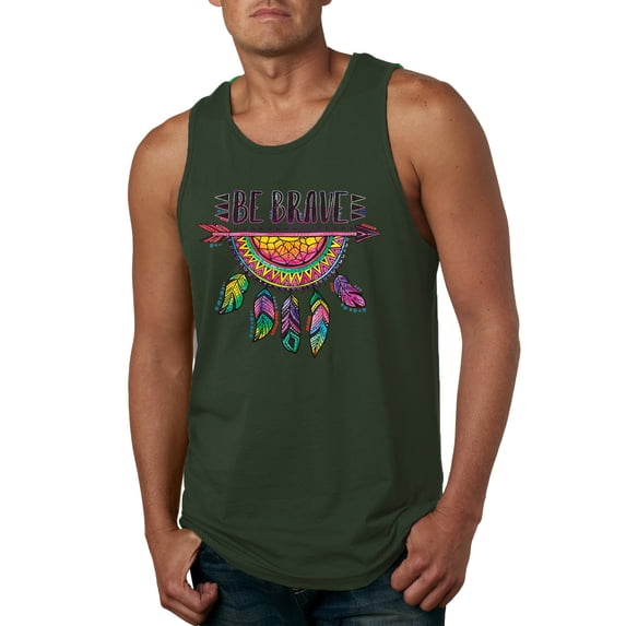 Colorful Neon Be Brave Dreamcatcher | Dean Russo Art Pop Culture Mens Tank Top, Forest Green, X-Large