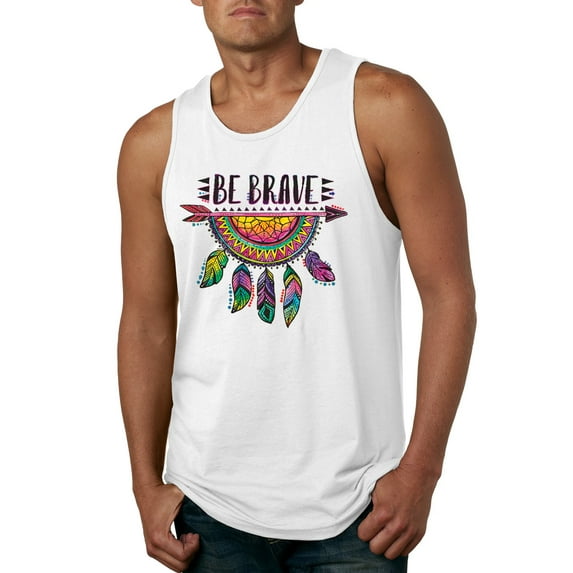 Colorful Neon Be Brave Dreamcatcher | Dean Russo Art Pop Culture Mens Tank Top, White, 3X-Large
