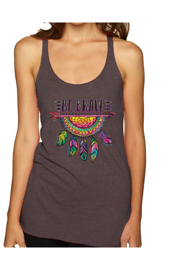 Colorful Neon Be Brave Dreamcatcher | Dean Russo Art Pop Culture Tri-Blend Racerback Tank Top, Brown, X-Large