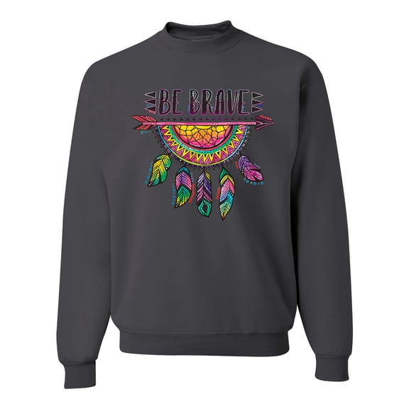Colorful Neon Be Brave Dreamcatcher | Dean Russo Art Pop Culture Unisex Crewneck Sweatshirt, Charcoal, 3X-Large