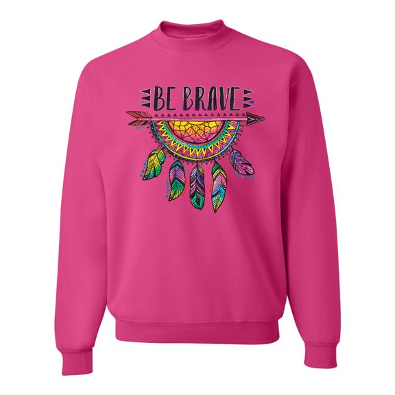 Colorful Neon Be Brave Dreamcatcher | Dean Russo Art Pop Culture Unisex Crewneck Sweatshirt, Fuschia, 3X-Large