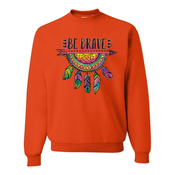 Colorful Neon Be Brave Dreamcatcher | Dean Russo Art Pop Culture Unisex Crewneck Sweatshirt, Orange, Large