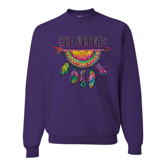 Colorful Neon Be Brave Dreamcatcher | Dean Russo Art Pop Culture Unisex Crewneck Sweatshirt, Purple, X-Large