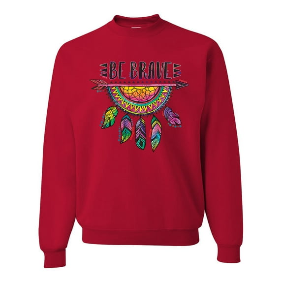 Colorful Neon Be Brave Dreamcatcher | Dean Russo Art Pop Culture Unisex Crewneck Sweatshirt, Red, 3X-Large