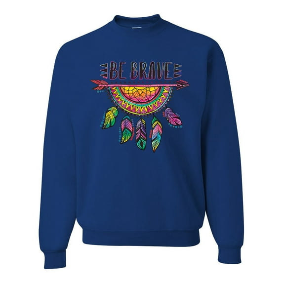 Colorful Neon Be Brave Dreamcatcher | Dean Russo Art Pop Culture Unisex Crewneck Sweatshirt, Royal, XX-Large