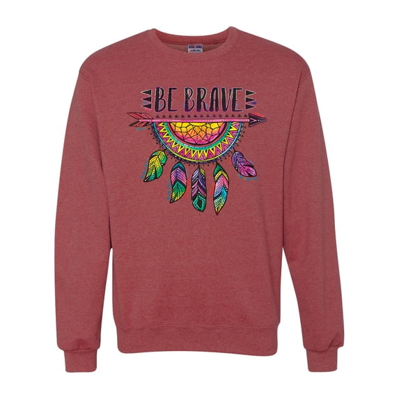 Colorful Neon Be Brave Dreamcatcher | Dean Russo Art Pop Culture Unisex Crewneck Sweatshirt, Vintage Heather Red, Large