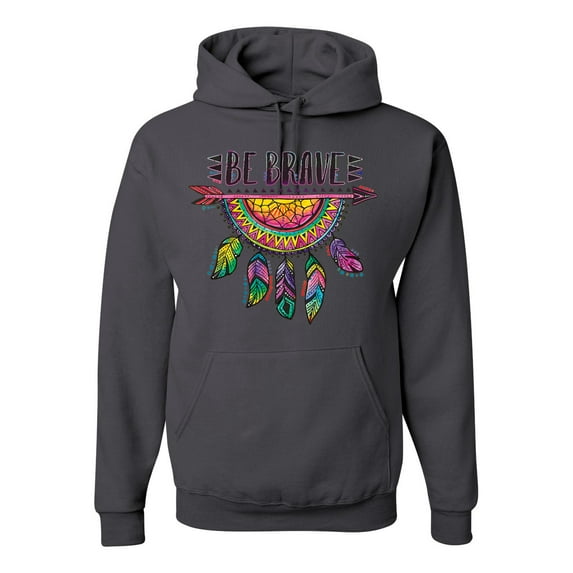 Colorful Neon Be Brave Dreamcatcher | Dean Russo Art Pop Culture Unisex Hoodie Sweatshirt, Charcoal, 3X-Large