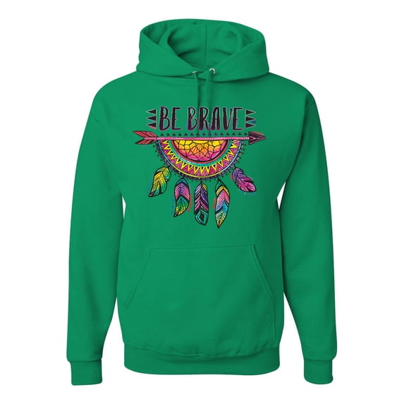 Colorful Neon Be Brave Dreamcatcher | Dean Russo Art Pop Culture Unisex Hoodie Sweatshirt, Kelly, Large
