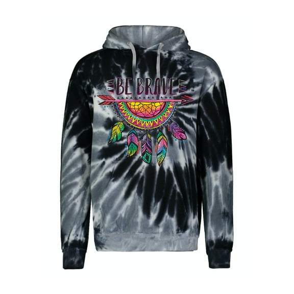 Colorful Neon Be Brave Dreamcatcher | Dean Russo Art Pop Culture Unisex Hoodie Sweatshirt, Spiral Black, X-Large