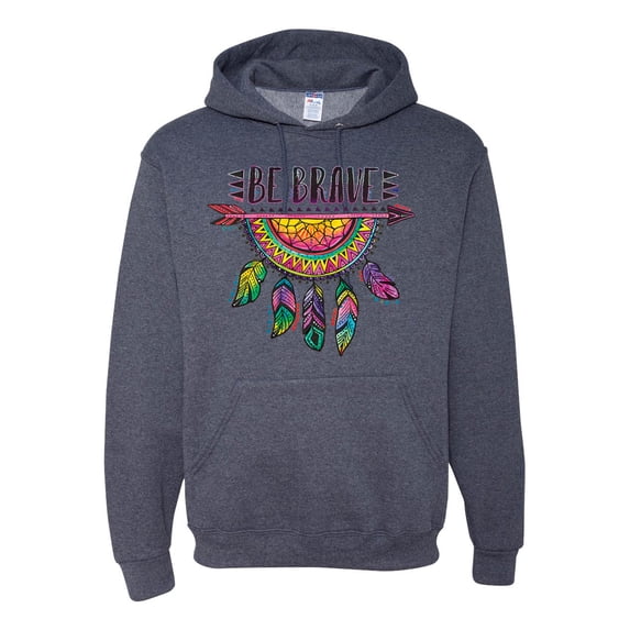 Colorful Neon Be Brave Dreamcatcher | Dean Russo Art Pop Culture Unisex Hoodie Sweatshirt, Vintage Heather Navy, X-Large
