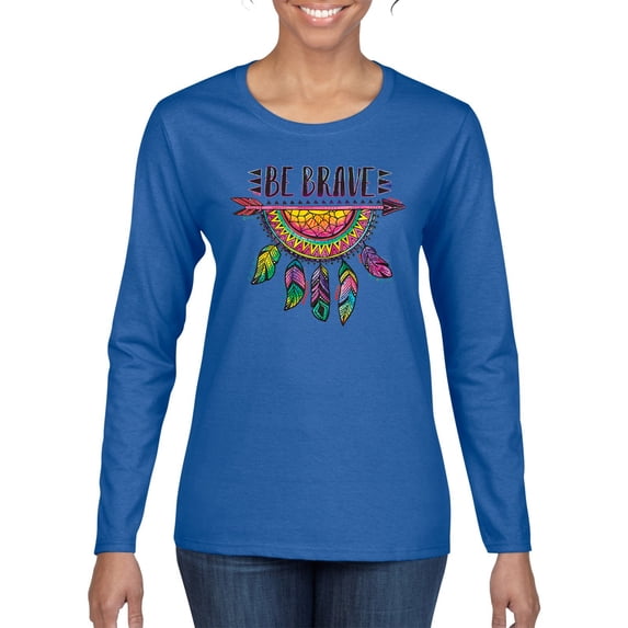 Colorful Neon Be Brave Dreamcatcher | Dean Russo Art Pop Culture Womens Long Sleeve T-Shirt, Royal, X-Large
