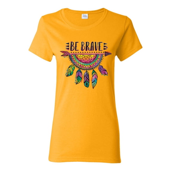 Colorful Neon Be Brave Dreamcatcher | Dean Russo Art Pop Culture Womens T-Shirt, Gold, 3X-Large