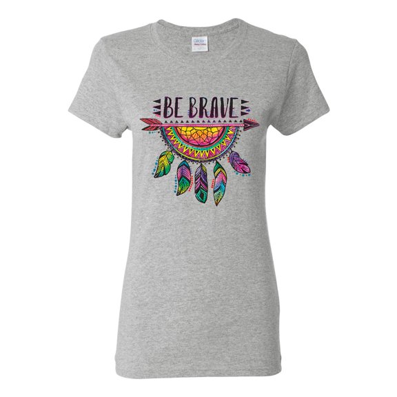 Colorful Neon Be Brave Dreamcatcher | Dean Russo Art Pop Culture Womens T-Shirt, Heather Grey, Large