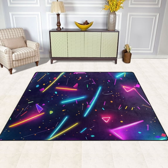 Colorful Neon Design 80''x58'' Extra Large Plush Memory Foam Rug, Soft, Absorbent, Non Slip