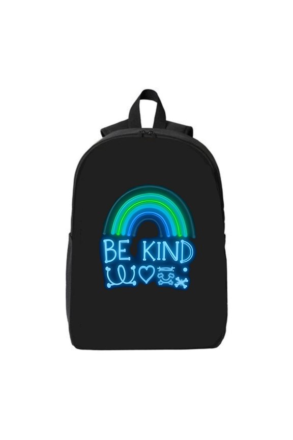 Colorful Neon Design Laptop Backpack - " BE KIND " with Rainbow Heart Skull & Wave - Fits 15 " Laptop & iPad - Soft Durable Material