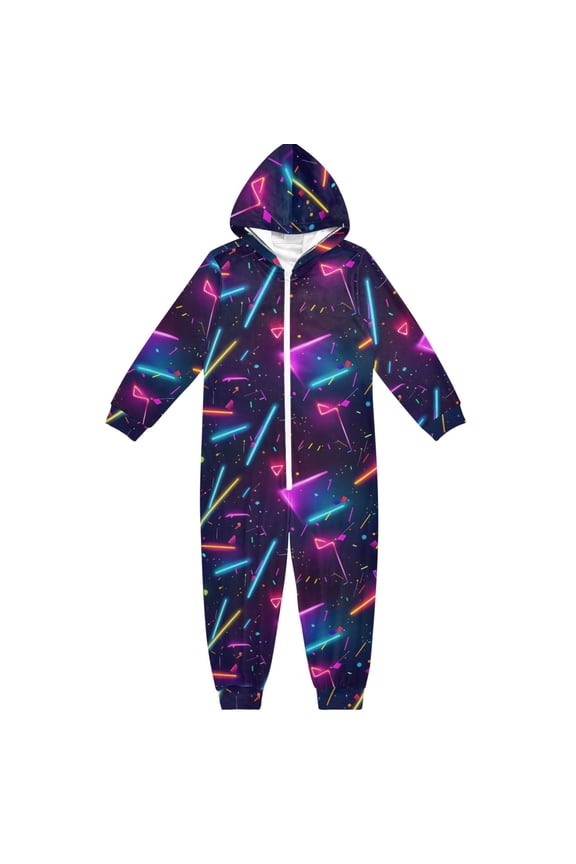 Colorful Neon Design One Piece Pajamas Soft Jumpsuit Cozy Sleep and Play Romper Zipper and Pockets 9-11Y